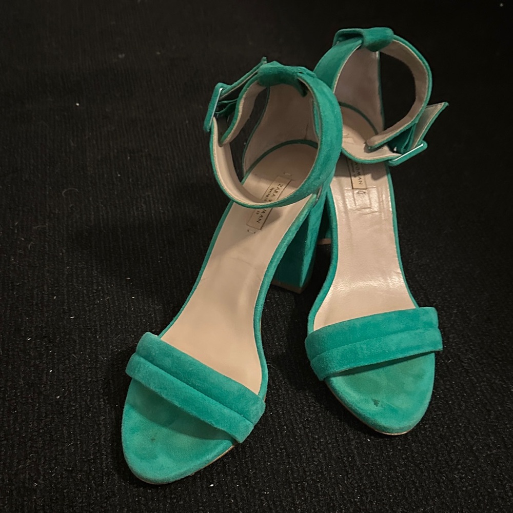Zara Turquoise Suede Heels